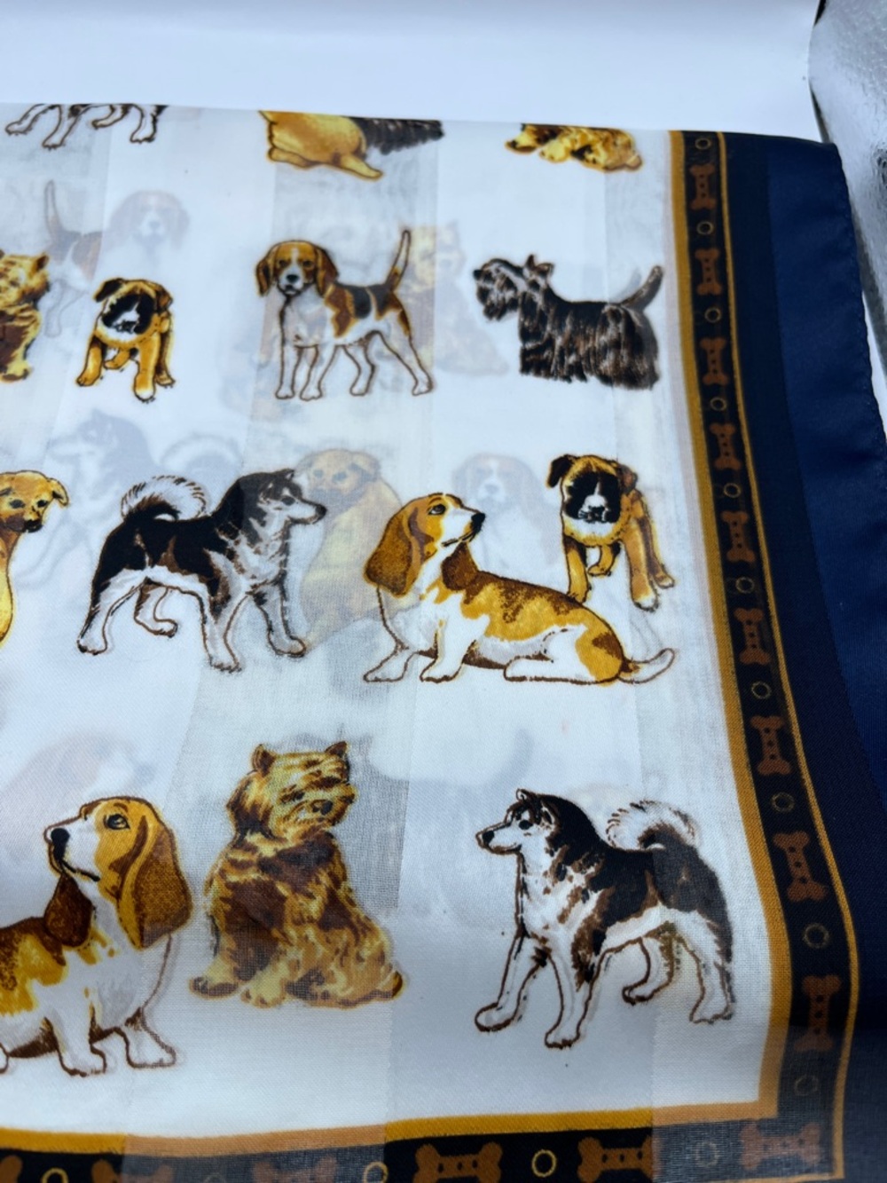 Dog Pattern Pet Scarf in Navy and White Vintage